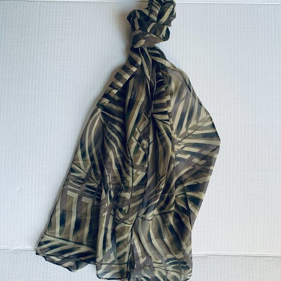 Silk Scarf Rectangle Print Hand Rolled Edge 14 X 70 - Picture 7 of 8